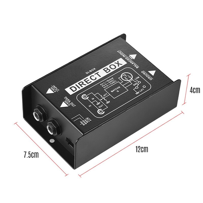 Passive Mono DI Direct Injection Box Impedance Transformer To Balanced &amp; Unbalanced XLR W/Ground Lift Hum Eliminator