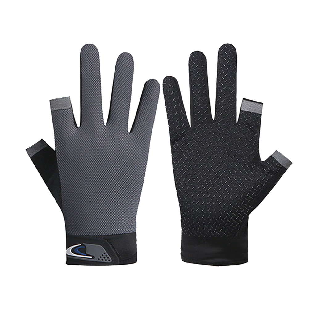 Gants de pêche d'hiver antidérapants pour hommes et femmes, 1 paire, 2 doigts coupés, sans doigts, respirants, pour Fitness Pesca: GRIS