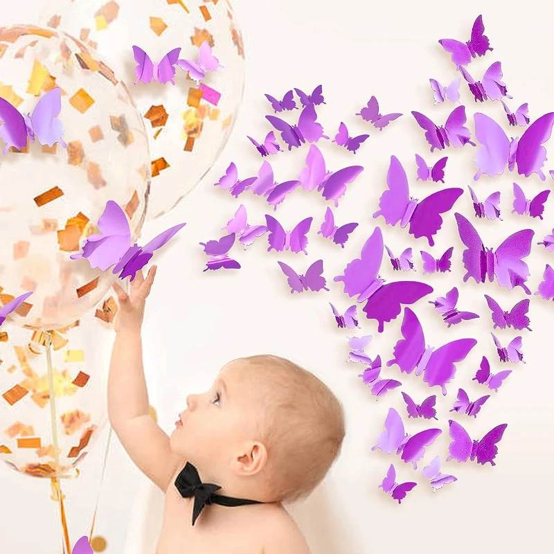 Pegatinas de pared de espejo de mariposa para niños, 12 piezas, calcomanía 3D DIY, arte para niños, pegatina para pegar, decoración del hogar, Fondo de dormitorio, de boda