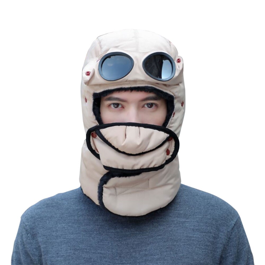 Winter Trooper Hat for Men and Women with Goggles Mask Scarf Warm Windproof Ear Flap Trapper Hat: Beige