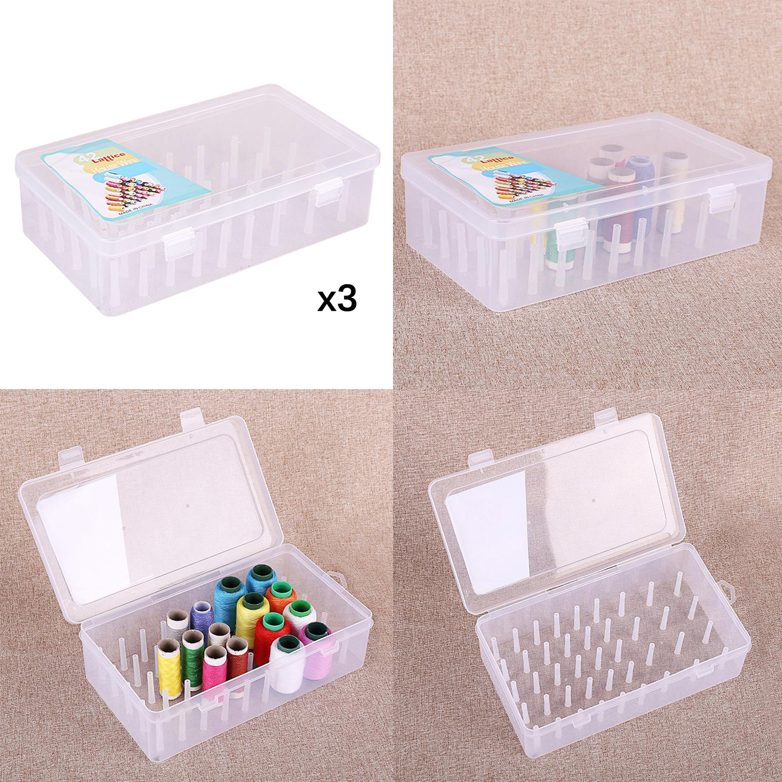 3 Pieces Solid Sewing Thread Storage Box Container Case Holder with 42 Pieces Pillar Prevents Twining