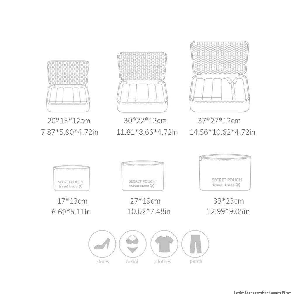 6 Pcs/set Nylon Packing Cubes Set Travel Bag Organizer Large Capacity Travel Bags Hand Luggage Clothing Sorting First Aid kits