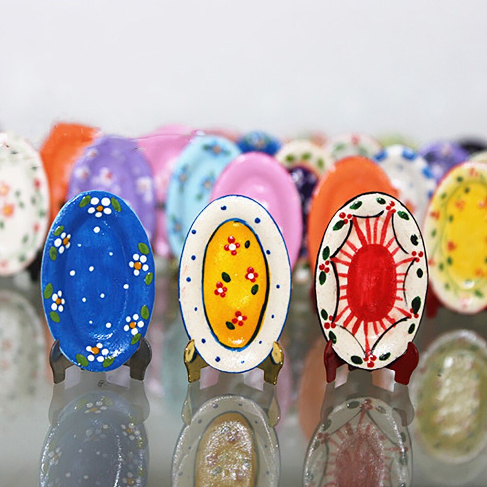 Dollhouse Mini Kitchen Ceramic Dishes Plate Miniature Tableware Realistic Model Toy DIY Fruit Dessert Cake Plate Toys: Default Title