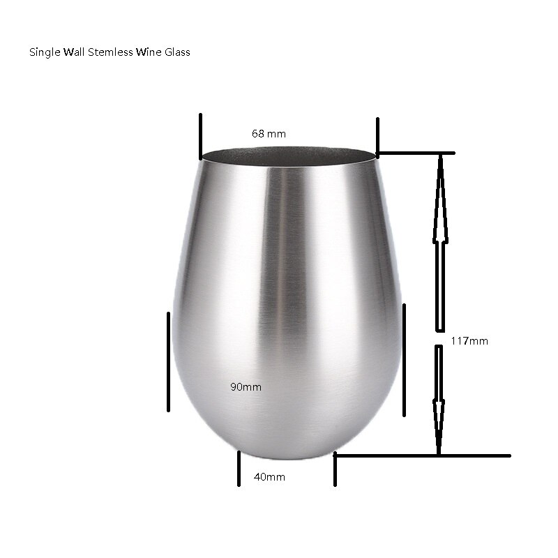 1PC Per Pack 18OZ/550ml Stemless Wine Glass Rock Tumbler Single Wall Cup Eco-Friendly 18/8 Stainless Steel Drinking Tumbler Bar