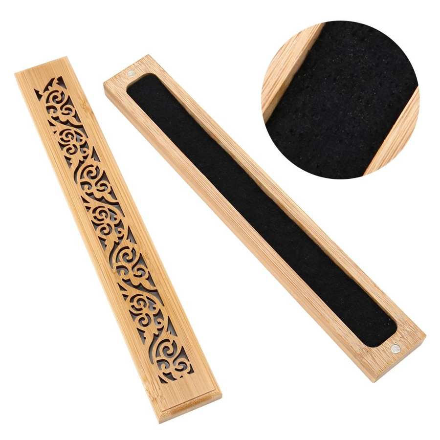 Hollow Pattern Bamboo Incense Burner Box Holder Ornaments for Home Office Teahouse
