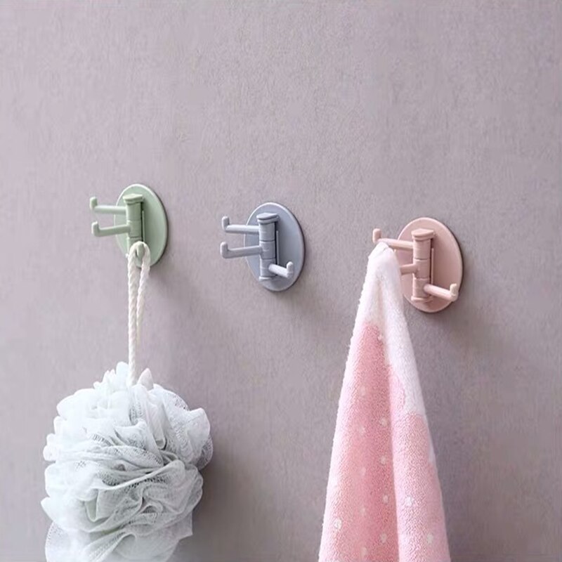 Wall Hooks Seamless Adhesive Hook Rotatable Strong Bearing Stick Hook Kitchen Wall Hanger Bathroom Kitchen Hooks