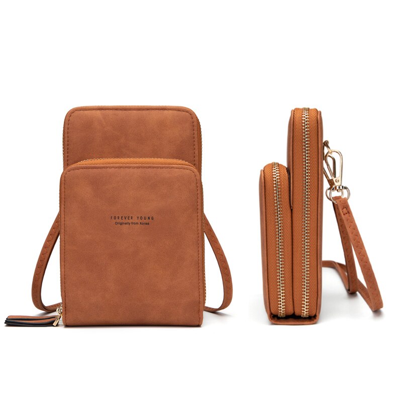 Kleurrijke mobiele telefoontas dagelijks gebruik kaarthouder kleine zomer schoudertas voor vrouwen: Bruin
