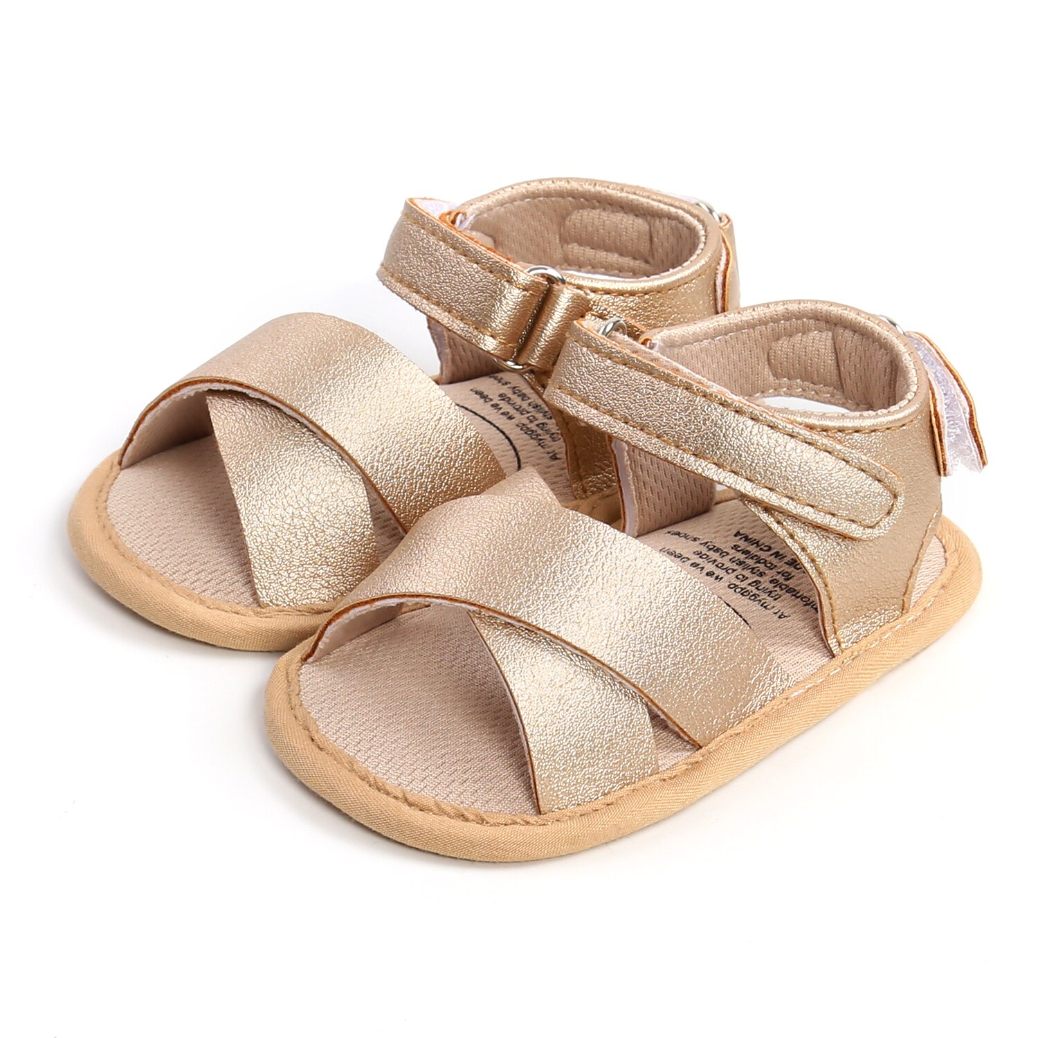 Baskets en cuir PU pour -né garçon et fille, chaussures d'été à semelle souple, sandales adaptées pour bébé de 0 à 18M,: Or / 13-18 mois