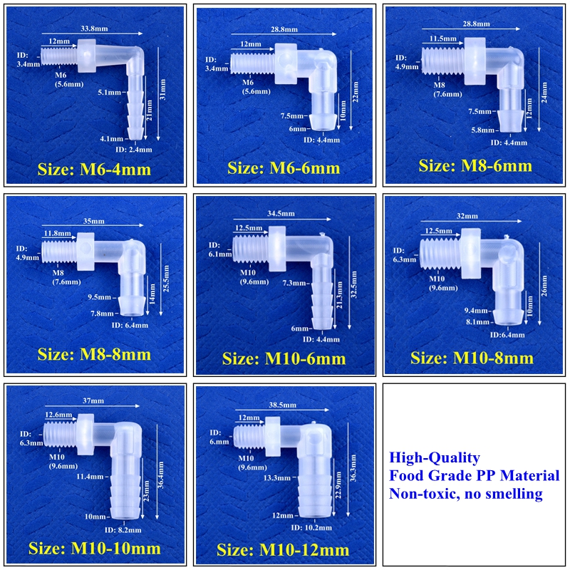 5 ~ 200Pcs M6 ~ M12 Om 4 ~ 12Mm Food Grade Plastic Pp Pagode Elbow Connector Aquarium tank Fittingen Micro Irrigatie Waterslang Joint