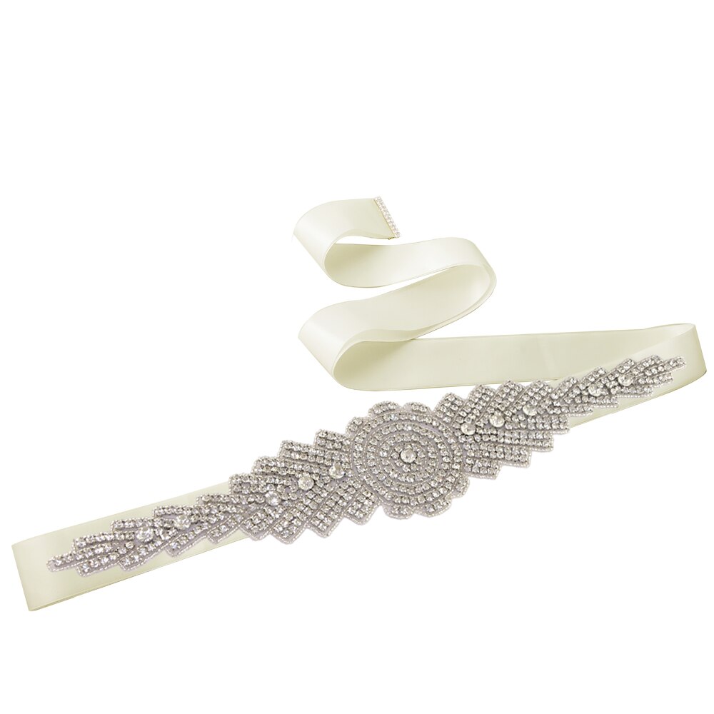 ZMS23 Wedding Dress Ivory Bride's Accessories Belt Bridemaid Brides Dresses Glitter Bridal Diamond Sash Women's Belts: off-white