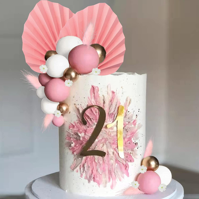 Décoration de gâteau en papier imbibé de cuir chevelu de palmier doré, boule de métal, fleur, ventilateur, joyeux anniversaire, fête préChristophe, décor de gâteau Chi, mariage