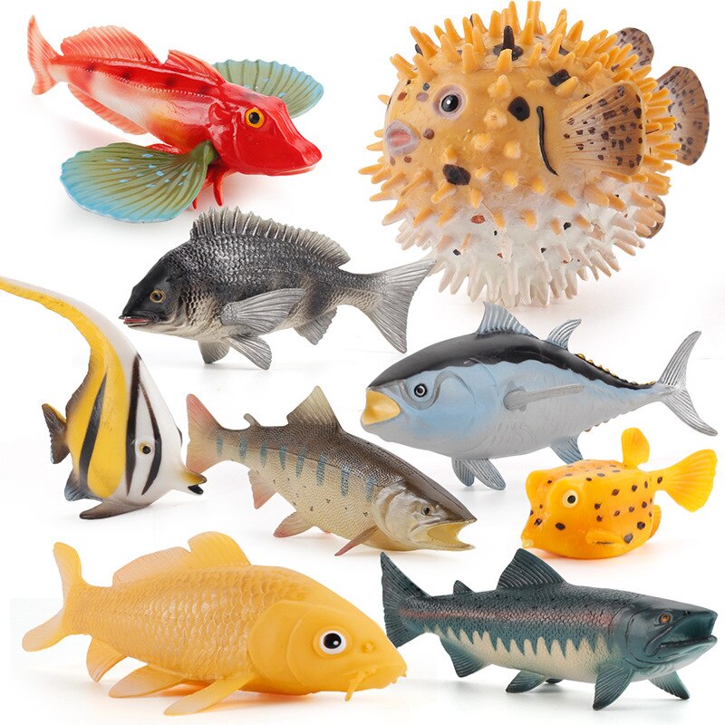 Simulation Fish Animals Toys Ocean Sea Life Tunas Salmon Mahal Puffer Solid Freshwater Fish Toys Kid Educational Collection