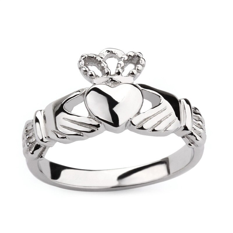 Hand Herz Crown Claddagh Silber Ring Frauen Poliert Hochzeit Band 925 Sterling Silber Schmuck Engagement Ringe Weibliche Größe 4-11