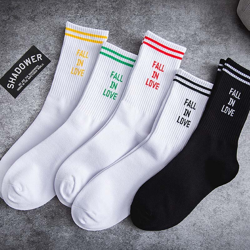 "FALL IN LOVE" Letter Funny Socks Japanese Harajuku White Socks Women Warm Personality Street Sokken Calcetines Mujer