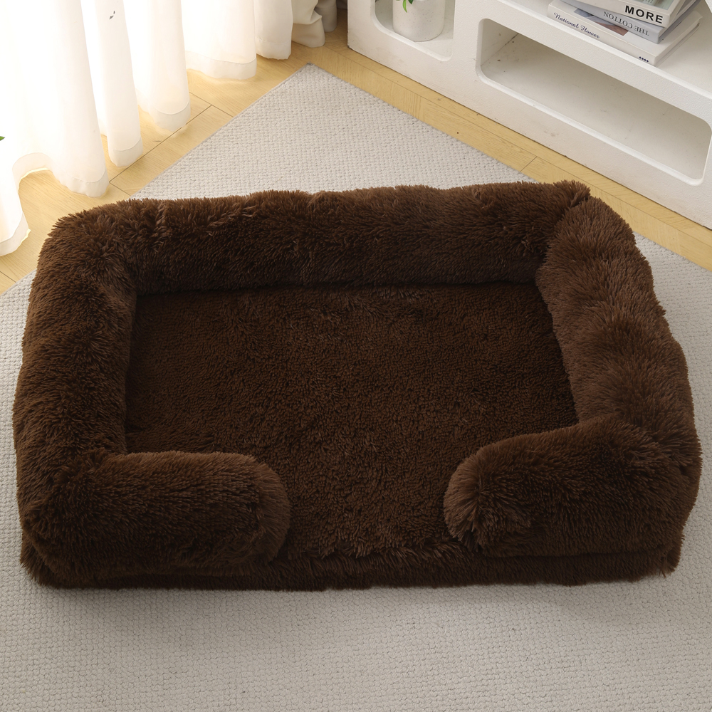 Winter Thickened Washable Removable Plush Fluffy Pet Bed for Large Medium Dogs Cats, Rectangular & Square Dog Bed Mat Cushion: S / GRAY