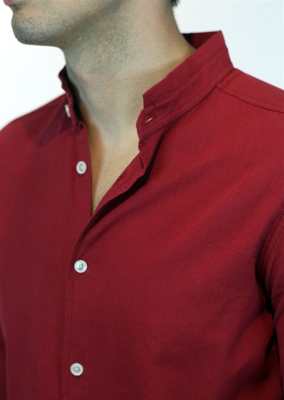 Camisa recta de manga larga para hombre, color Burdeos