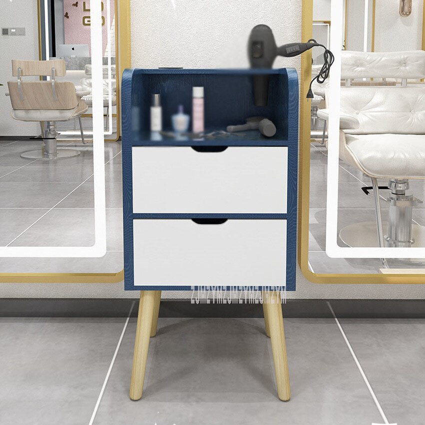 Simple Hair Salon Cabinet With 2 Big Drawer For Hair Shop Beauty Mirror Side Cabinet Solid Wood Leg For Air Blower Tools Storage: blue