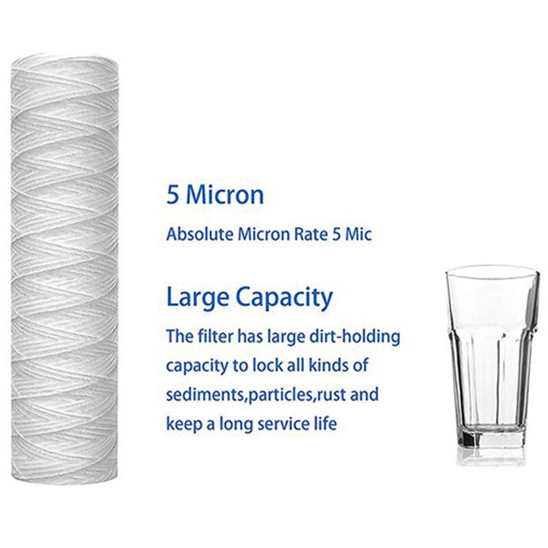 3Pcs Water Purifier 10 Inch String Wound Filter Cartridge 5 Micrometre PP Cotton Filter Sedmient Filter
