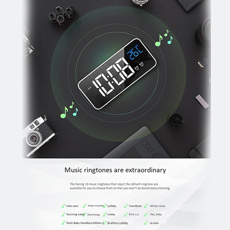 Digital Alarm Clock,Music Alarm Clock,Multiple Sets Of Voice Control Clocks,Adjustable Brightness Dimmer,,12/24Hr,Snooze,Bedroom