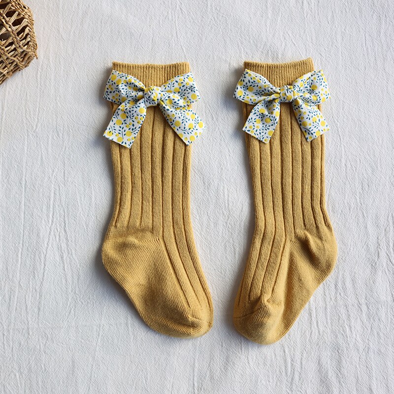 Chaussettes à fleurs pour bébés filles de 0 à 5 ans, longues et hautes, avec rayures en coton doux, Style princesse