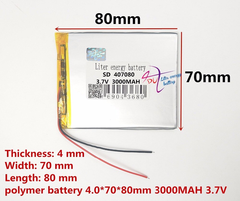 Liter energi batteri 1 stk / mye li-ion batteri 407080 3.7v 3000 mah 357080 367080 litium polymer batteri til mp3 7 tommer 8 tommer