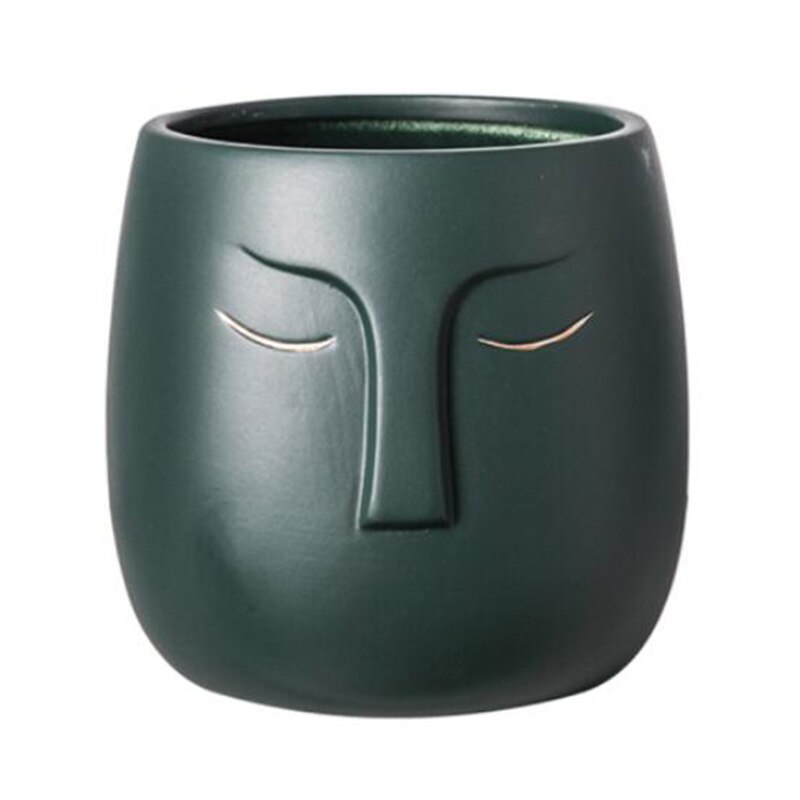 Jarrones de cerámica para decoración del hogar, maceta de cara humana nórdica, jarrón de Buda, escultura artística para habitación, arreglo de flores, macetas de cerámica verde: Dark green / 12X12X10cm
