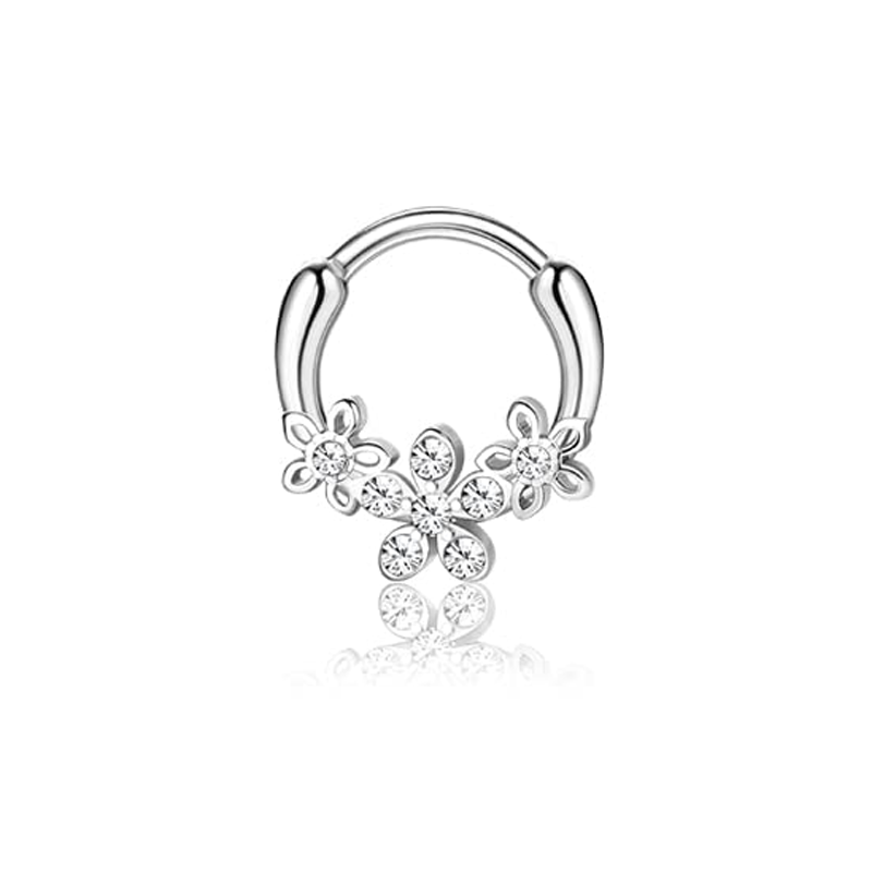 Drperfect Septum Clicker Ring Rvs Opaal Kraakbeen Helix Tragus Hoepel Daith Oorbellen Neusringen Hoepel Piercing Sieraden: GRIJS / Platinum Plated