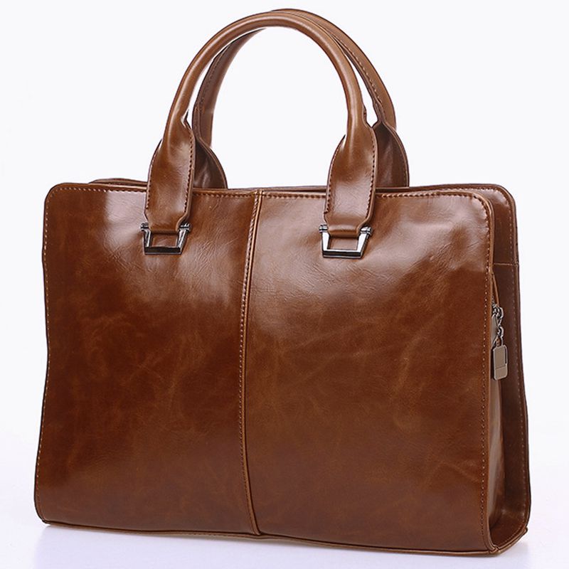 ABDB-Men's Leather Shoulder Messenger Bags Business Work Bag Laptop Briefcase Handbag Color, Brown