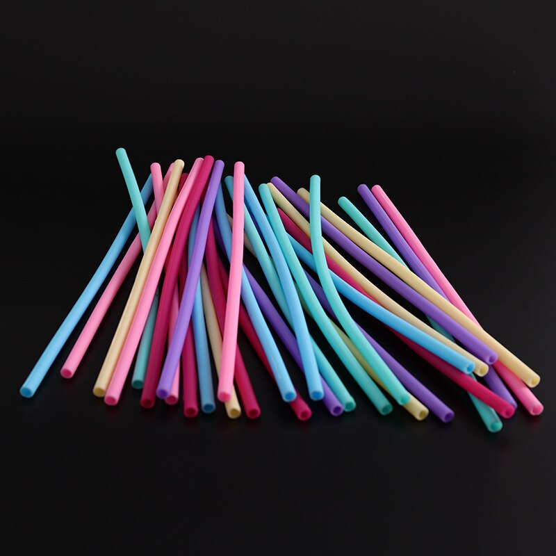 Cubo de silicona curvo para cocina y Bar, paja fina de silicona para reciclaje, paja de silicona comestible ecológica, 5 unidades por lote