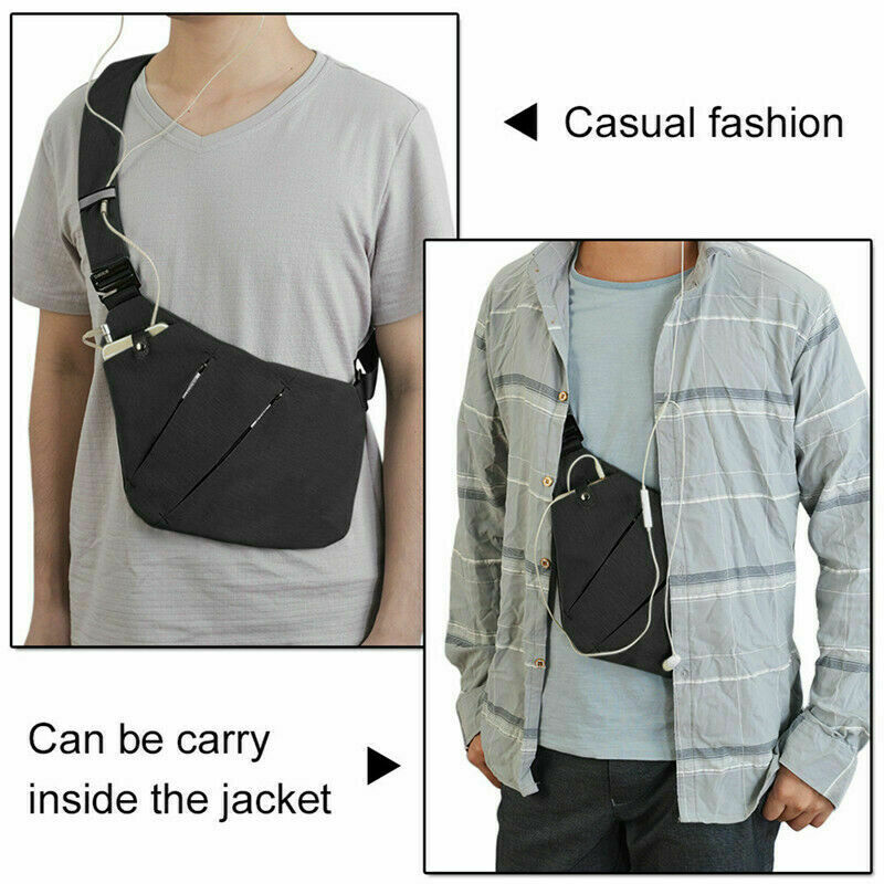 Menn anti-tyveri bagpack dame sling one shoulder bag gutt vanntett reise liten brystveske slim mini crossbody bag: Svart høyre skulder