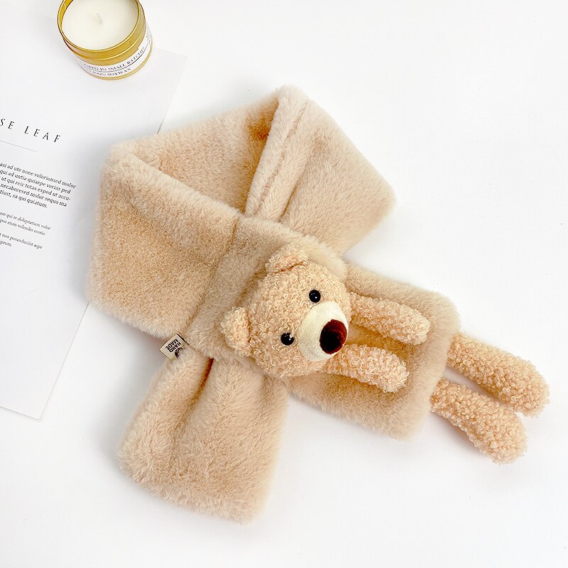 Unisexe printemps hiver enfants mignon fausse fourrure fruits lapin en plein air garder au cou écharpe bébé garçons filles doux foulards pour les enfants: Brown bear