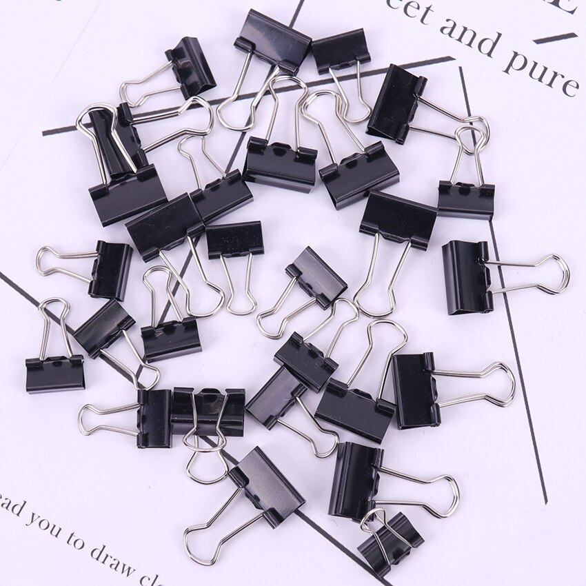 12PCS Metal Binder Clips Black Paper Clip 19/15MM Office School Supplies Binding Securing Clip Office Stationery