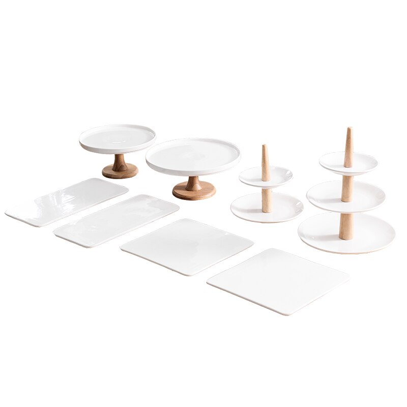 High-foot Ceramic Cake Tray Set Table Dessert Table Display Stand Cake Stand Birthday Snack Three-tier Tray Dessert Plate