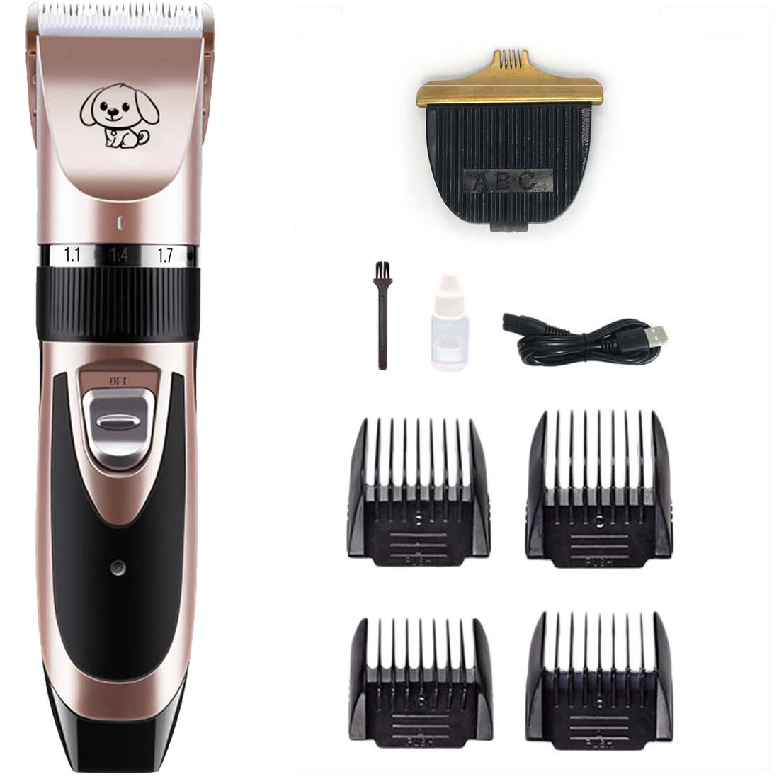 Rechargeable Pet Cat Dog Hair Trimmer Shaver Set Electric Dog Clipper Cat Low-noise Grooming Shaver Cut Machine Set+Spare Blade: Rose gold 5