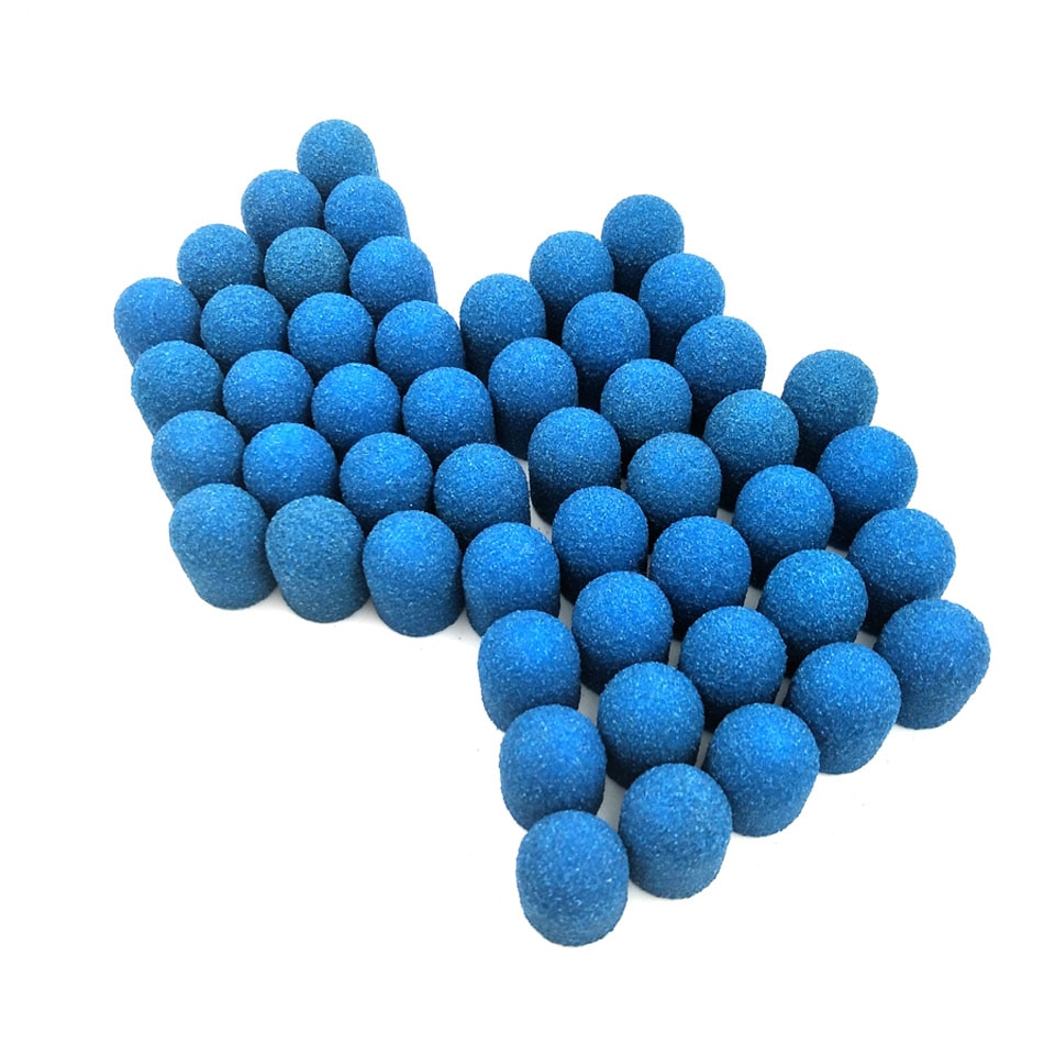 50 stuks 13*19mm Blauw Plastic Base Schuren Caps Met Rubberen Grip Pedicure Polijsten Zand Blok Boor Accessoires voet File Tool