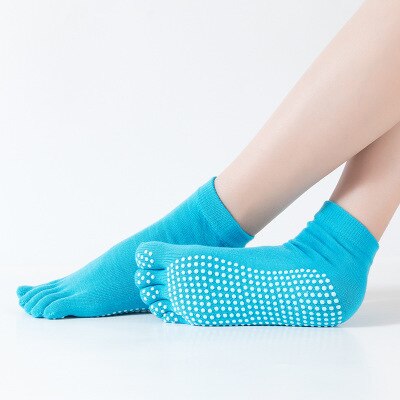 1 Paar Antislip Open Teen Yoga Sokken Antislip Peep Toe Pilates Enkel Grip Duurzaam Open vijf-Vinger Katoen Yoga Sokken: Solid sky blue