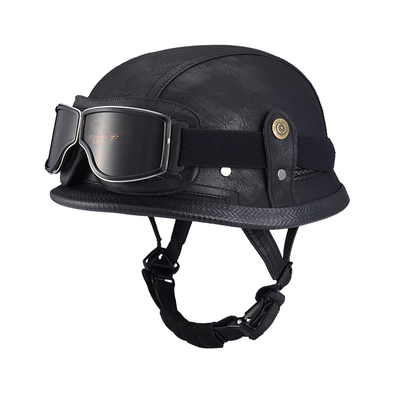 De oorlog II Duitse M35 halfshell handgemaakte lederen helm voor heren dames met Halley Goggle Skull Cap voor Cruiser Scooter Chopper