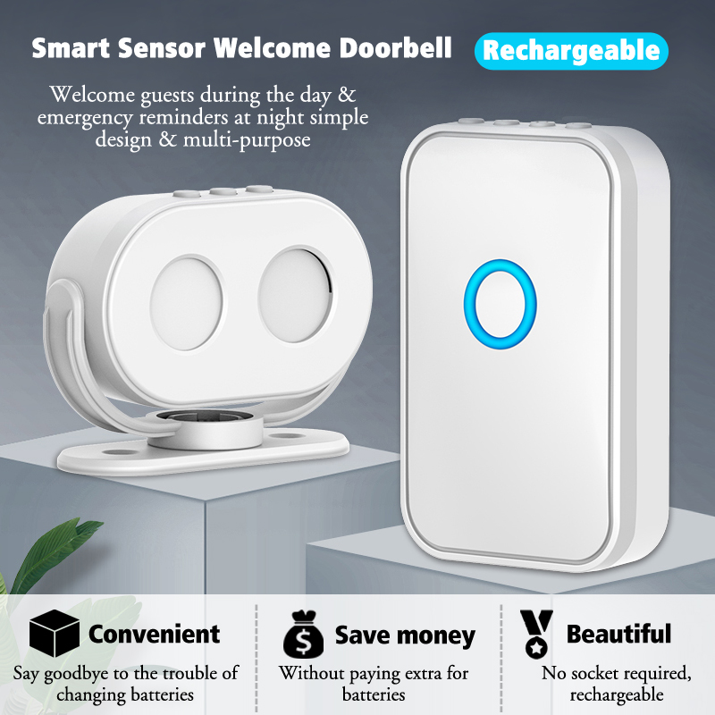 Cacazi Home Welkom Inductie Deurbel Oplaadbare Pir Bewegingsmelder Infrarood Beveiliging Draadloze Alarm Deurbel Winkel