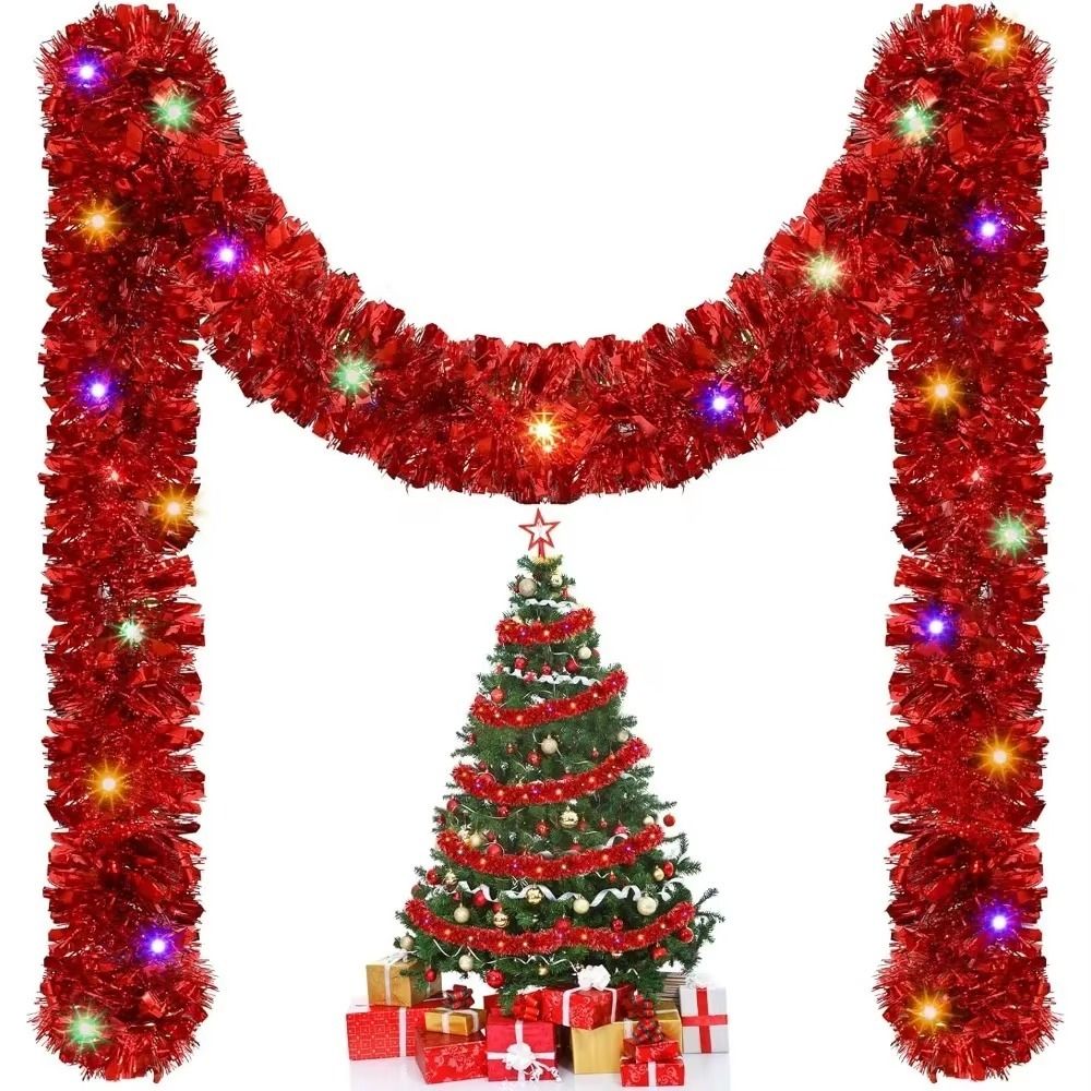 5m/16ft led árvore de natal guirlanda pendurado tira brilho fita de natal com luzes led colorido pendurado guirlandas de ouropel ao ar livre