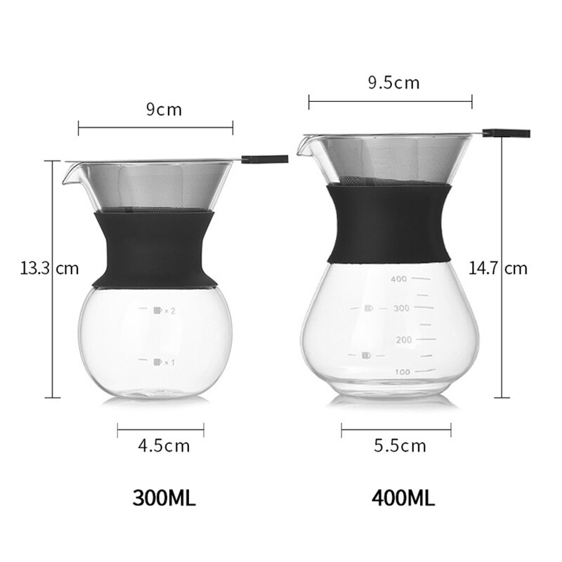 300/400ml High-temperature Resistant Glass Coffee Maker Coffee Pot Espresso Coffee Machine with Stainless Steel Filter Moka Pot