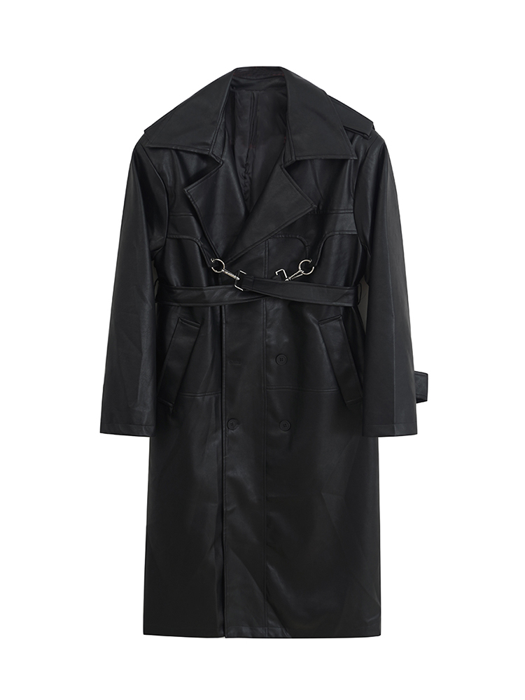 Trench lungo da donna in pelle PU Lautaro, oversize, doppio petto, ampio, abiti firmati di lusso, nero, marrone, primavera