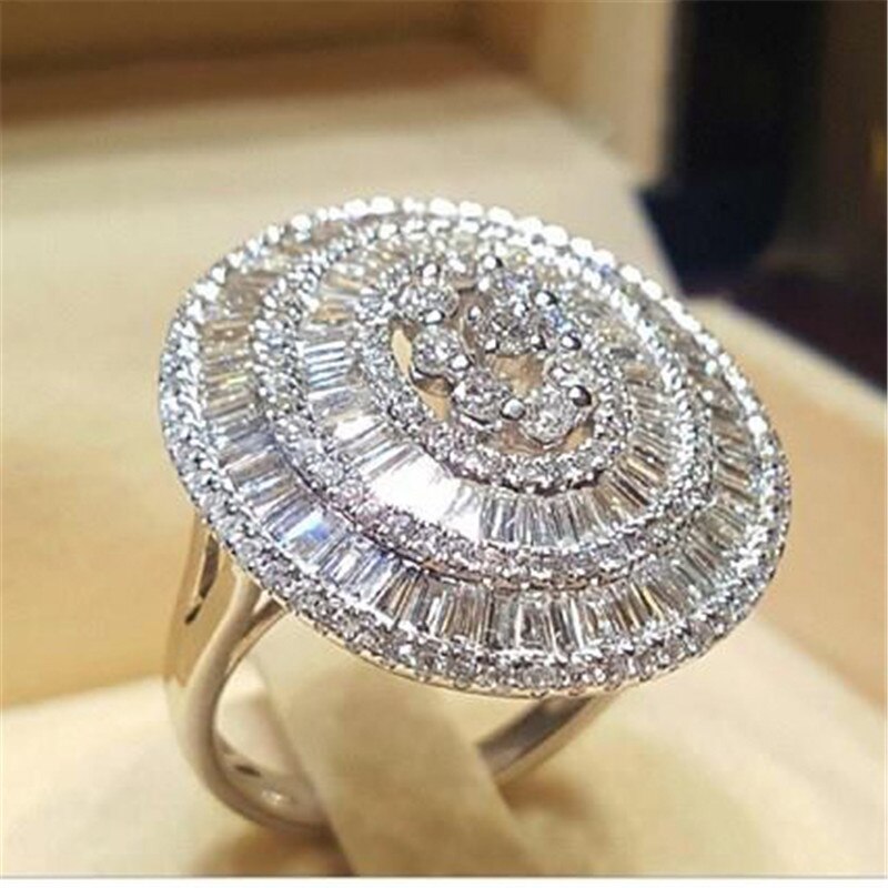 Fuld zirkon runde ringe til kvinder vintage forlovelsesring kvindelige sølvfarvede smykker fingerring damer kvinder vielsesringe