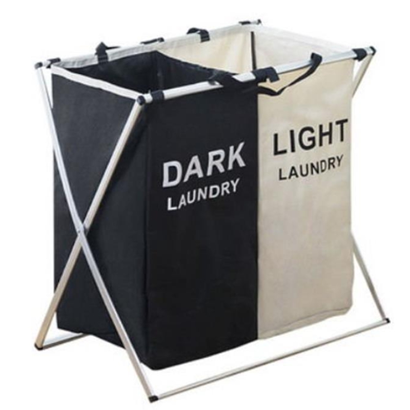 Environment Laundry Basket Two Grids Dirty Clothes Storage Basket Organizer Basket Collapsible Waterproof Folding Large Laundry: Black white