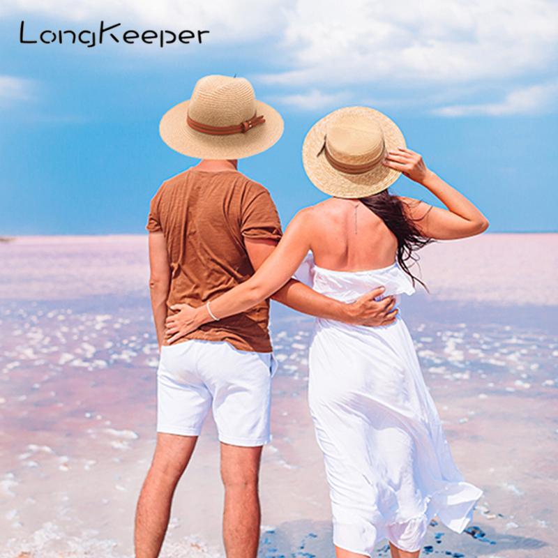 Chapeau d'été en paille pour femmes et hommes, à large bord, solide, Panama, pour la plage, décontracté, fait à la main, Protection UV