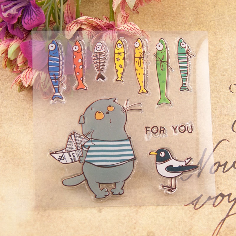 10x10cm poisson et chat Transparent clair timbres Silicone joints rouleau timbre bricolage scrapbooking album photo/carterie noël
