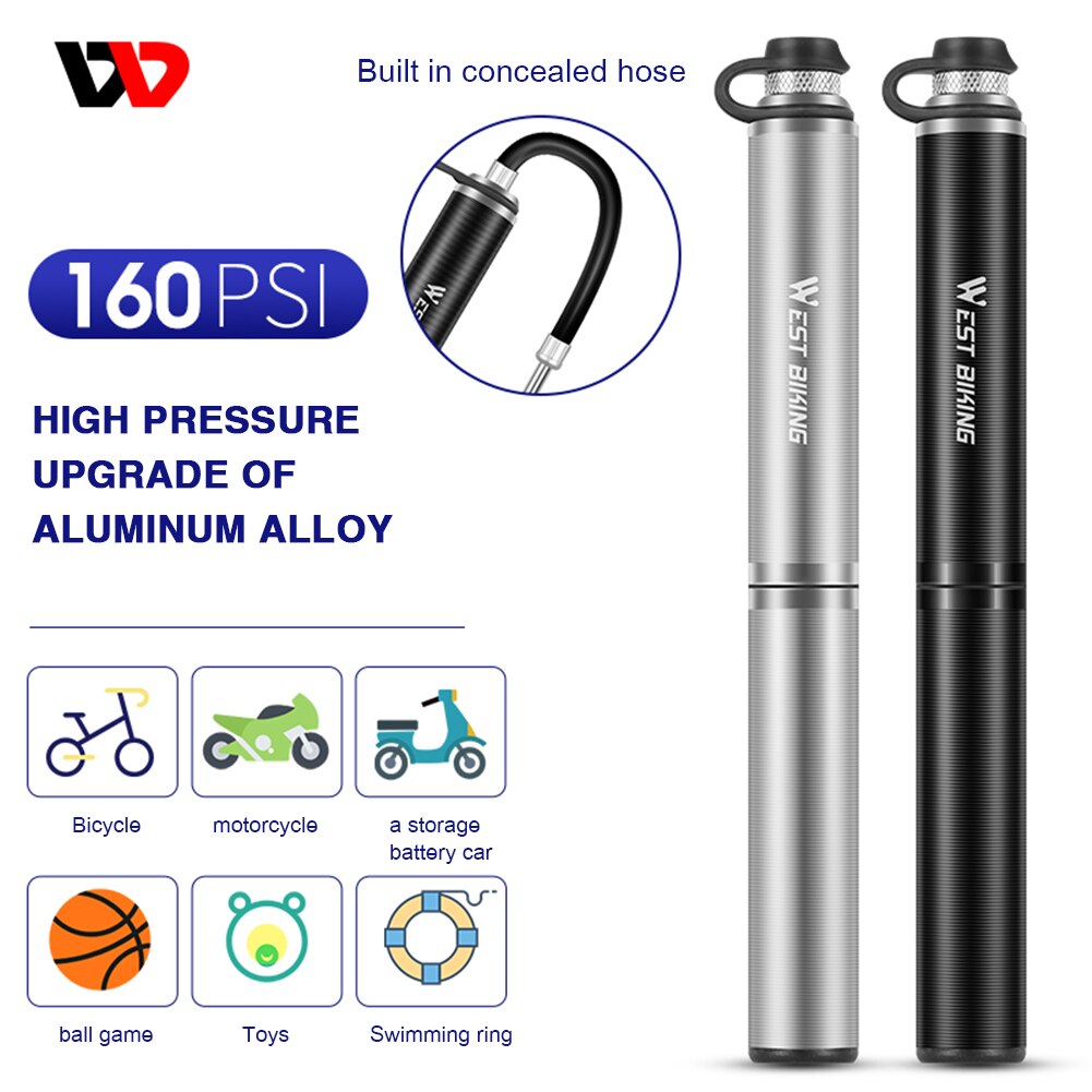 WEST BIKING Bicycle Air Pump 160PSI MTB Bike Presta Schrader Valve Hose Pump Bike Accessories with Valves Gas Needle