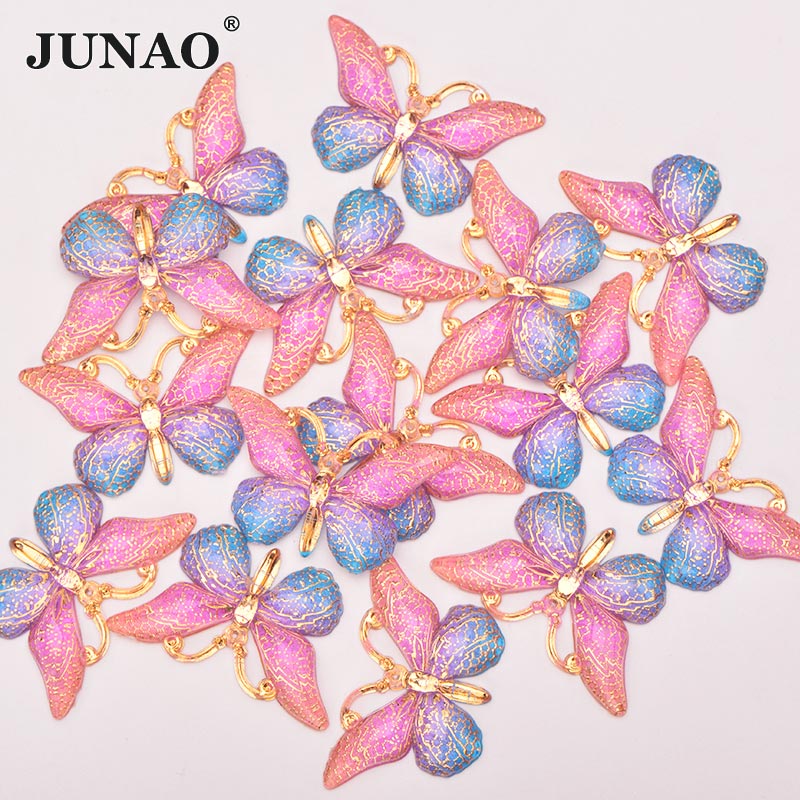 Junao 25X38 Mm Naaien Roze Kleur Grote Vlinder Steentjes Applique Flat Terug Gems Naaien Op Stenen Fancy Strass kristal Voor Ambachten: Pink