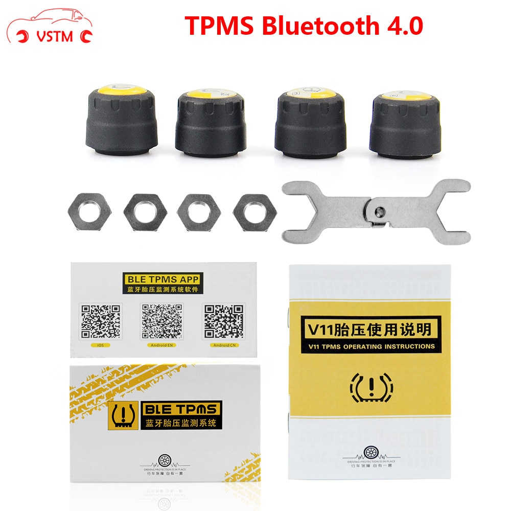 Bluetooth 4.0 Tpms Voor Android/Ios Real Time Bandenspanning Alarm Monitor Systeem 4 Externe Sensoren Universele Voor Auto 'S