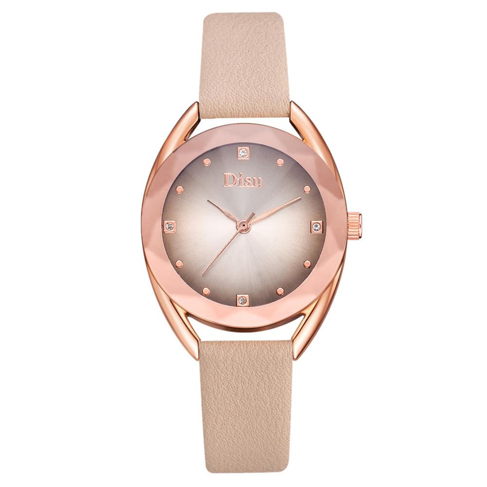 Set leren horlogebanden voor dames, casual dameshorloge met gradiënt wijzerplaat en armbandhorlogeset: Beige