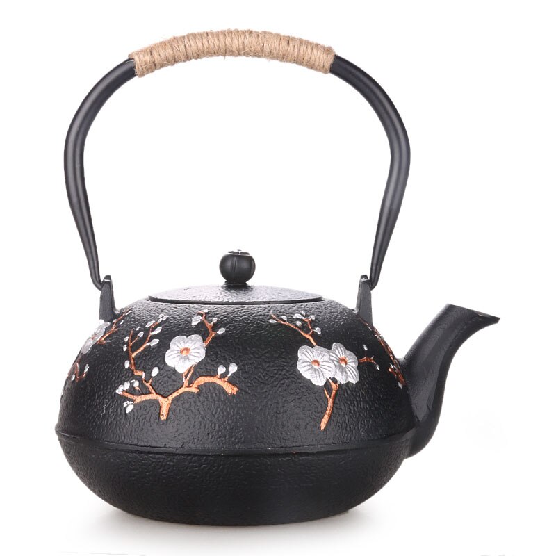 Japansk simpel støbejernskande råjernstekande glad øjenbryn tekande tesæt kedel støbejern blommetekande 1.2l lb61608: Default Title